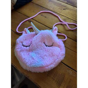 Plush Pink Unicorn Crossbody Bag With Glitter Horn & Ears Zipper Closure For Kid